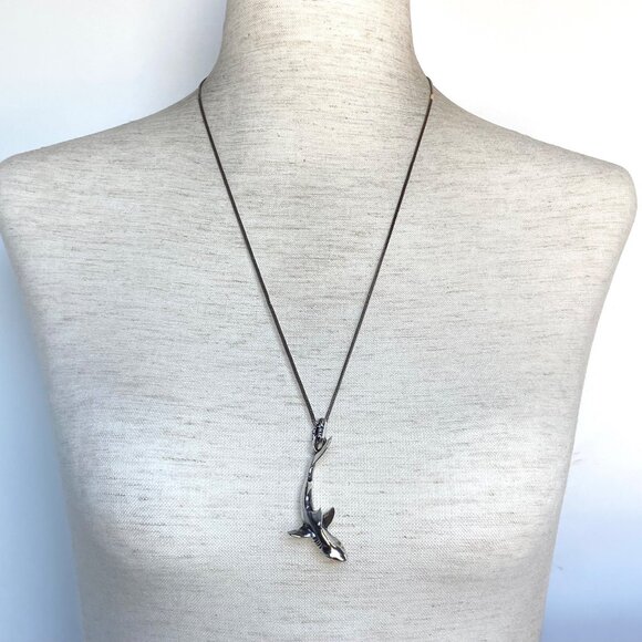 VTG Sterling Silver 925 3 Dimensional Great White Shark Pendant Necklace 24" - Picture 2 of 16